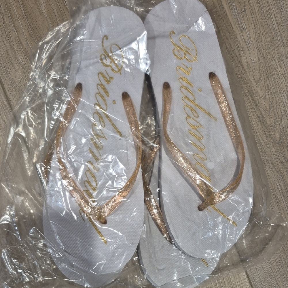 Bridal White and Gold Flip Flops